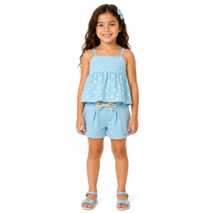 Conjunto Feminino Blusa Estampa Flores e Shorts 37605 - Alakazoo 