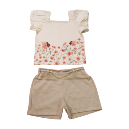 Conjunto Feminino Blusa Estampa Flores e Shorts Jacquard 37104 - Angerô       