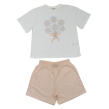 Conjunto Feminino Blusa Estampa Flores e Shorts Moletinho 314593 - Rovitex