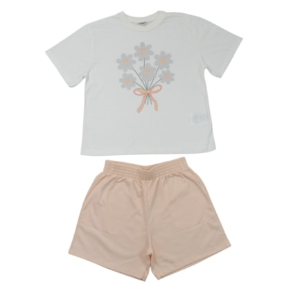 Conjunto Feminino Blusa Estampa Flores e Shorts Moletinho 314593 - Rovitex