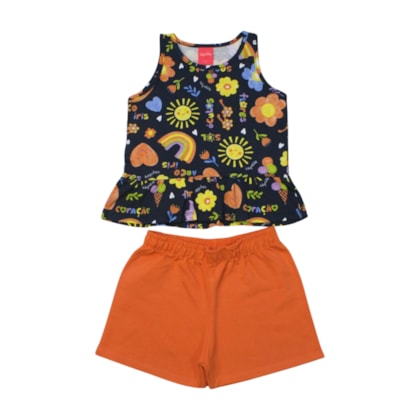 Conjunto Feminino Blusa Estampa Flores e Shorts Moletinho 43419 - Kely Kety   