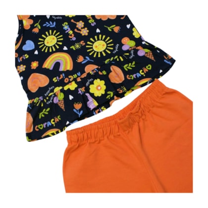 Conjunto Feminino Blusa Estampa Flores e Shorts Moletinho 43419 - Kely Kety   