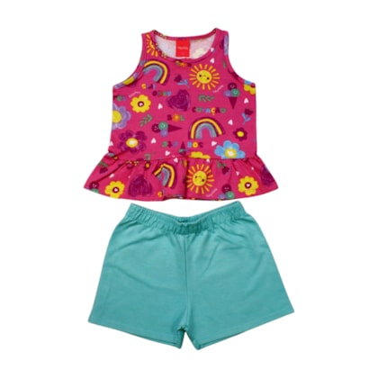 Conjunto Feminino Blusa Estampa Flores e Shorts Moletinho 43419 - Kely Kety