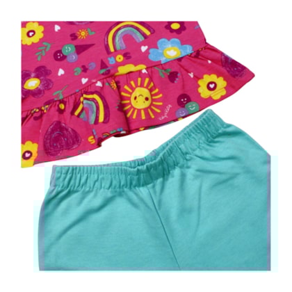 Conjunto Feminino Blusa Estampa Flores e Shorts Moletinho 43419 - Kely Kety