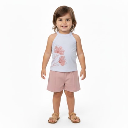 Conjunto Feminino Blusa Estampa Flores e Shorts Moletinho 46199 - kely kety