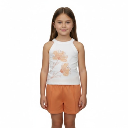 Conjunto Feminino Blusa Estampa Flores e Shorts Moletinho 46199 - kely kety