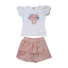 Conjunto Feminino Blusa Estampa Flores e Shorts Saia 21668 - Glinny