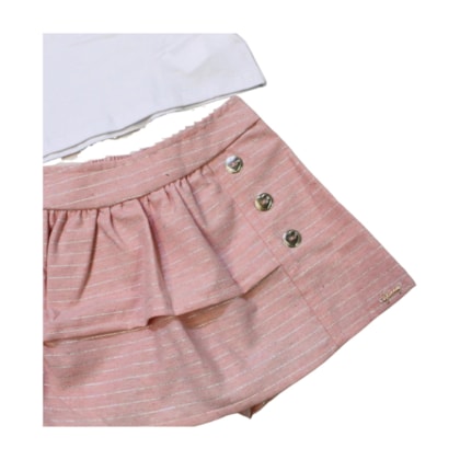 Conjunto Feminino Blusa Estampa Flores e Shorts Saia 21668 - Glinny