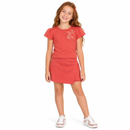 Conjunto Feminino Blusa Estampa Flores e Shorts Saia 37484 - Angerô