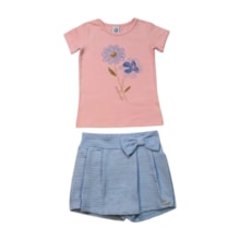 Conjunto Feminino Blusa Estampa Flores e Shorts Saia 71407 - Alenice 