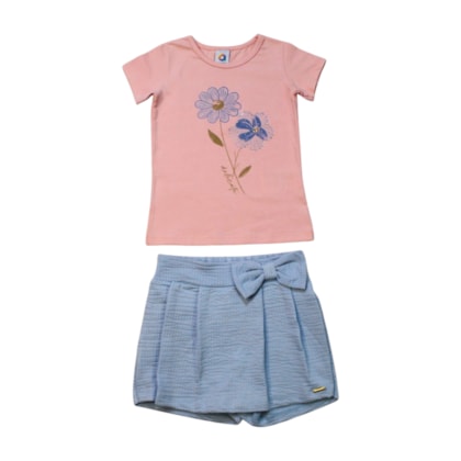 Conjunto Feminino Blusa Estampa Flores e Shorts Saia 71407 - Alenice 