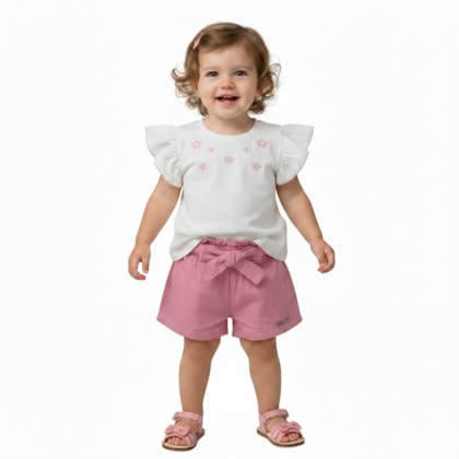 Conjunto Feminino Blusa Estampa Flores e Shorts Tecido 117149 - Trick Nick