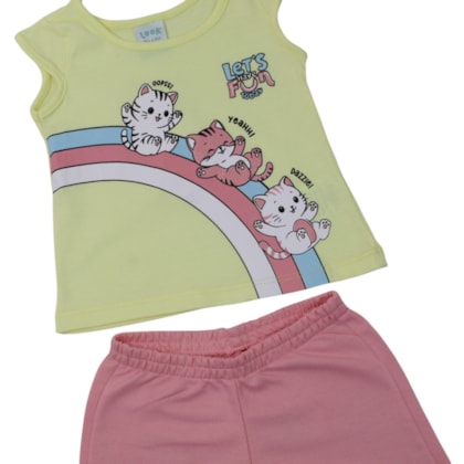 Conjunto Feminino Blusa Estampa Gatinhos e Shorts 18921 - Teddy