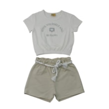 Conjunto Feminino Blusa Estampa Happy com Glitter e Shorts 27101 - Rollu