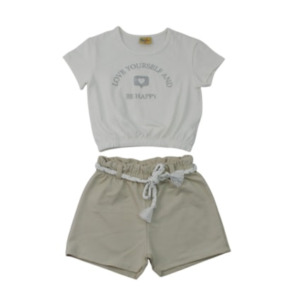 Conjunto Feminino Blusa Estampa Happy com Glitter e Shorts 27101 - Rollu