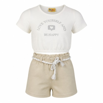 Conjunto Feminino Blusa Estampa Happy com Glitter e Shorts 27101 - Rollu