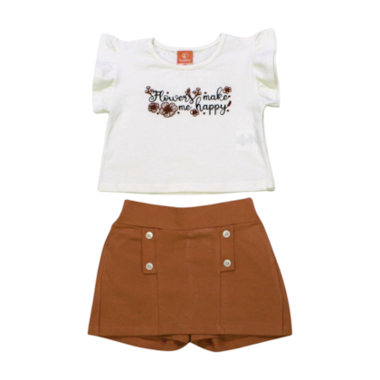 Conjunto Feminino Blusa Estampa Happy e Shorts 17536 - Teddy 