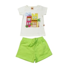 Conjunto Feminino Blusa Estampa Janelas e Shorts Moletinho 9243 - Livy  