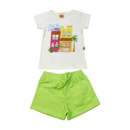 Conjunto Feminino Blusa Estampa Janelas e Shorts Moletinho 9243 - Livy  