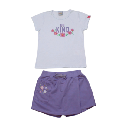 Conjunto Feminino Blusa Estampa Kind e Shorts Saia Moletinho 11243 - Kaini    