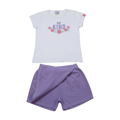 Conjunto Feminino Blusa Estampa Kind e Shorts Saia Moletinho 11243 - Kaini    