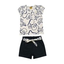 Conjunto Feminino Blusa Estampa Laços e Shorts Cotton Jeans  24161 - Rollu  