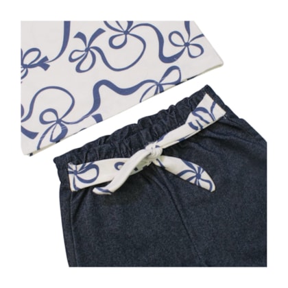 Conjunto Feminino Blusa Estampa Laços e Shorts Cotton Jeans  24161 - Rollu  