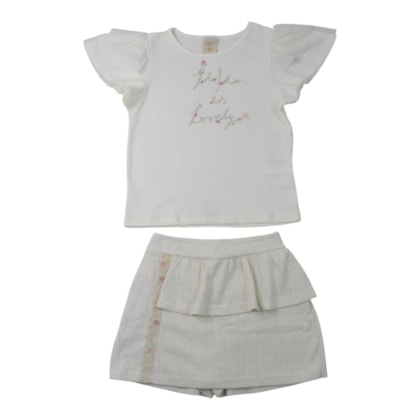 Conjunto Feminino Blusa Estampa Life e Shorts Saia 37500 - Angerô