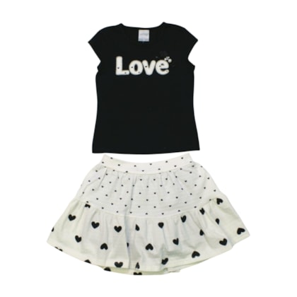 Conjunto Feminino Blusa Estampa Love e Saia A0023 - Alakazoo