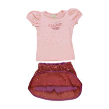 Conjunto Feminino Blusa Estampa Love e Saia com Paetê 8804 - Time Kids 