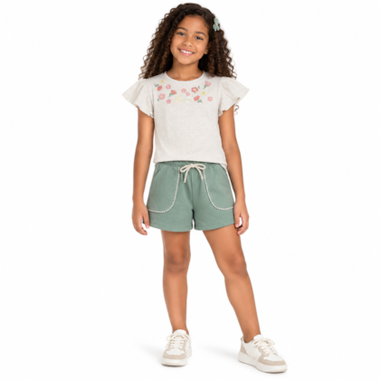 Conjunto Feminino Blusa Estampa Love e Shorts 37492 - Angerô
