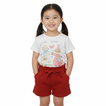 Conjunto Feminino Blusa Estampa Lovely e Shorts Moletinho 9889 - Livy