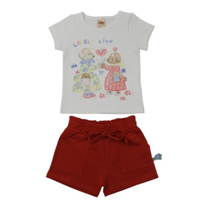 Conjunto Feminino Blusa Estampa Lovely e Shorts Moletinho 9889 - Livy