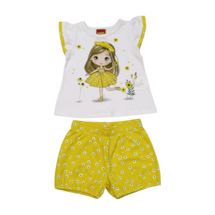 Conjunto Feminino Blusa Estampa Menina e Shorts 1000991 - Kyly 