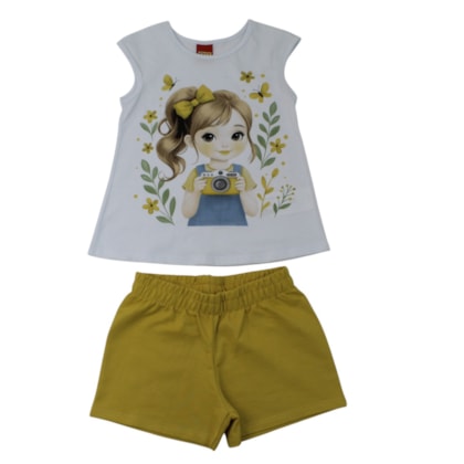Conjunto Feminino Blusa Estampa Menina e Shorts Moletinho 1001778 - Kyly