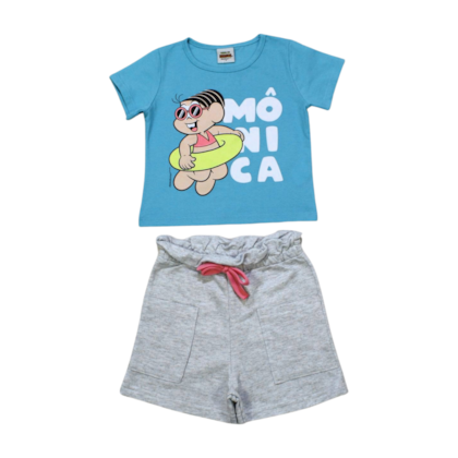Conjunto Feminino Blusa Estampa Mônica e Shorts Moletinho 6737 - By Gus 