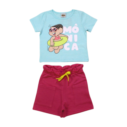 Conjunto Feminino Blusa Estampa Mônica e Shorts Moletinho 6737 - By Gus 