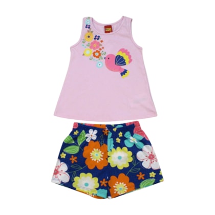 Conjunto Feminino Blusa Estampa Pássaro e Shorts 1001277 - Kyly