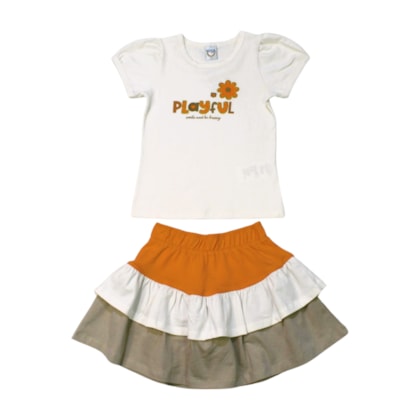 Conjunto Feminino Blusa Estampa Play Ful e Saia com Babado 43766 - Boca Grande