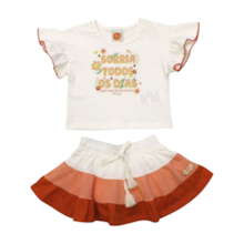 Conjunto Feminino Blusa Estampa Sorria e Saia 8810 - Time Kids 