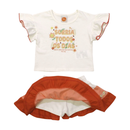 Conjunto Feminino Blusa Estampa Sorria e Saia 8810 - Time Kids 