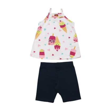 Conjunto Feminino Blusa Estampa Sorvete e Bermuda 1000984 - Kyly