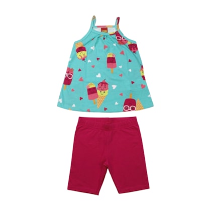 Conjunto Feminino Blusa Estampa Sorvete e Bermuda 1000984 - Kyly