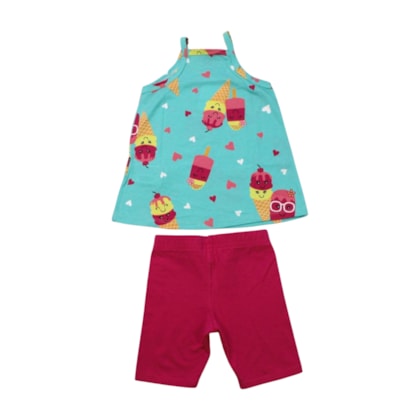 Conjunto Feminino Blusa Estampa Sorvete e Bermuda 1000984 - Kyly