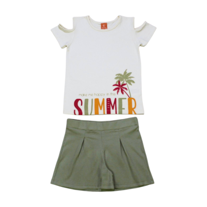 Conjunto Feminino Blusa Estampa Summer e Shorts Jacquard 17559 - Teddy    