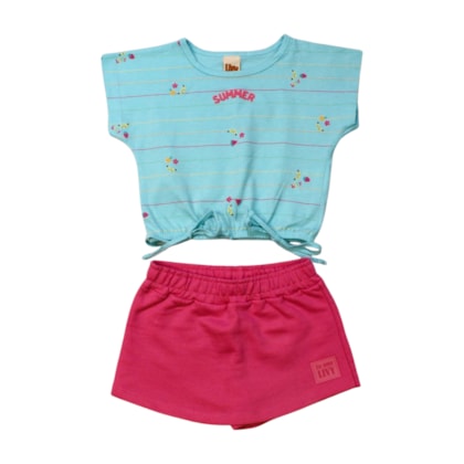 Conjunto Feminino Blusa Estampa Summer e Shorts Saia Moletinho 9249 - Livy