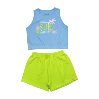 Conjunto Feminino Blusa Estampa Sun e Shorts Moletinho 57163 - Kamylus 