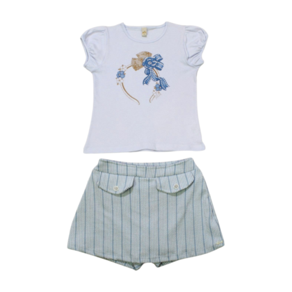 Conjunto Feminino Blusa Estampa Tiara e Shorts Saia 22765 - Glinny 