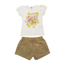 Conjunto Feminino Blusa Estampa Ursa e Shorts Sarja com Strass 21565 - Glinny    