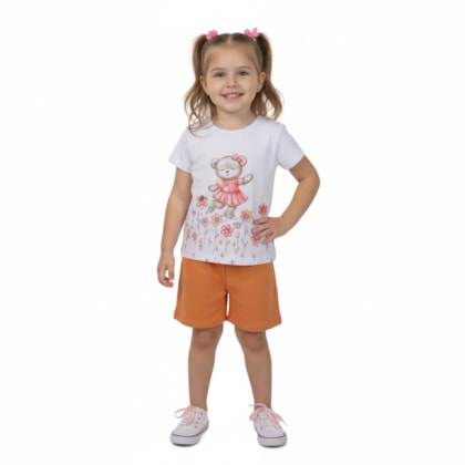 Conjunto Feminino Blusa Estampa Ursinha e Shorts 46251 - Kely Kety
